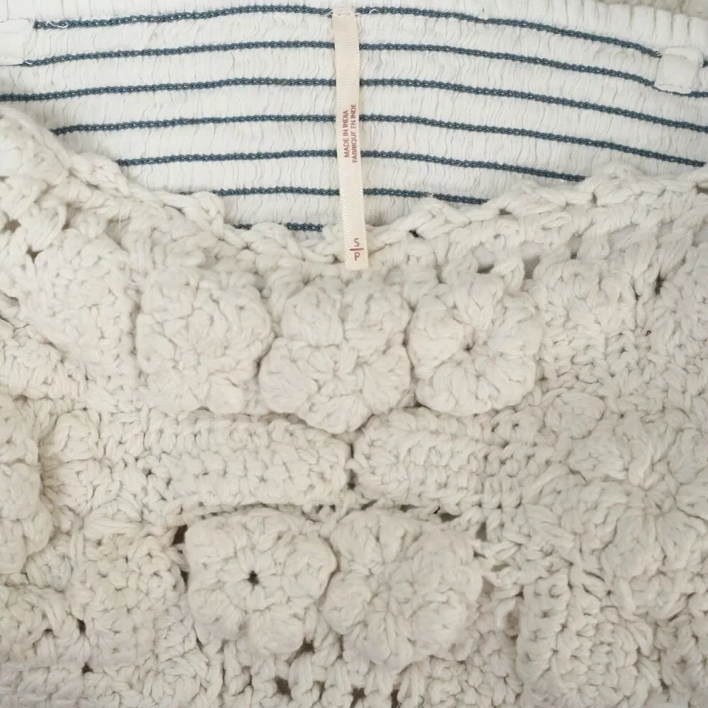 Free People Drift Away Blouse Tube Top Floral Crochet Smocked White S 279430
